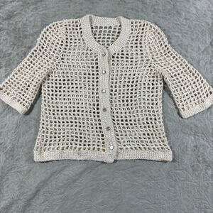 Open Knit Cardigan Cream Beachy Costal Resort Vacation Swim Cover Boho Layering